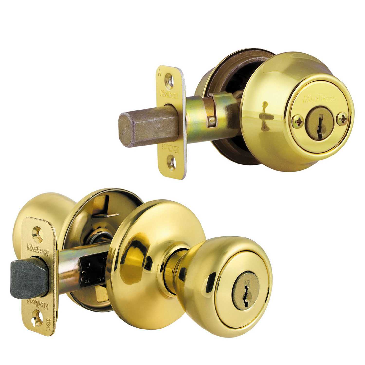Kwikset Tylo Polished Brass Entry Lock And Double Cylinder