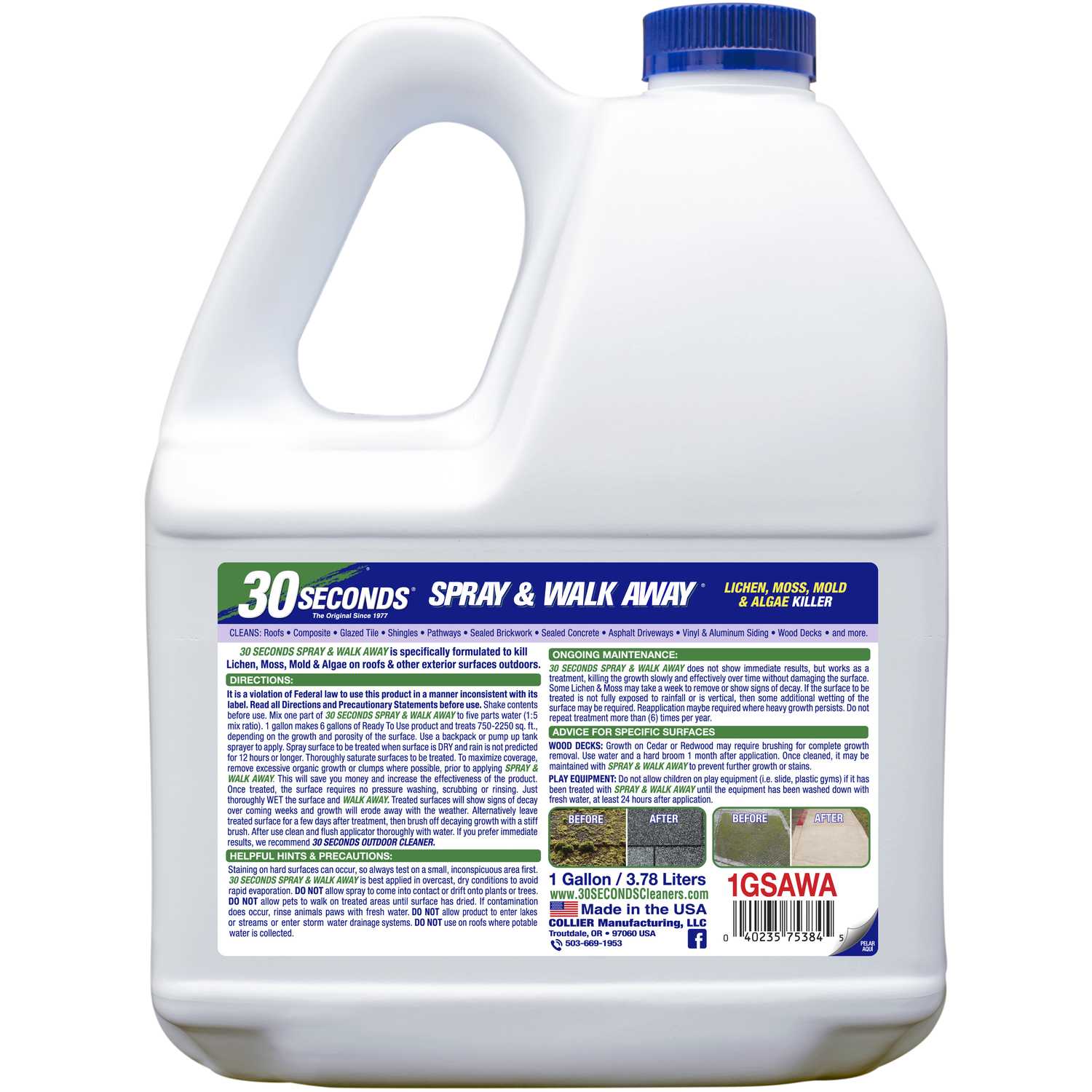 30 SECONDS Spray & Walk Away Lichen, Moss, Mold, Algae Killer 1 gal