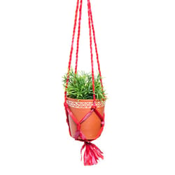 Matr Boomie 23.5 in. H X 6 in. D Terracotta Sari Macrame Hanging Bowl Planter Multicolored