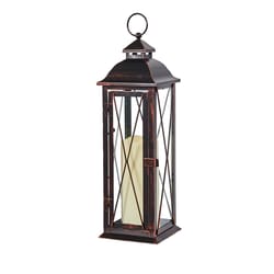 Smart Living 16 in. Glass/Metal Siena LED Candle Lantern Bronze