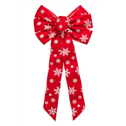 Holiday Trims Red/White Snowflake Christmas Bow 26 in.