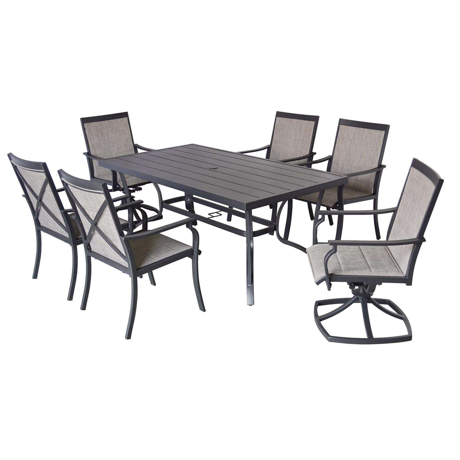 Living Accents Dining Set Clark 7 PC Black Steel Casual Beige ACE24350