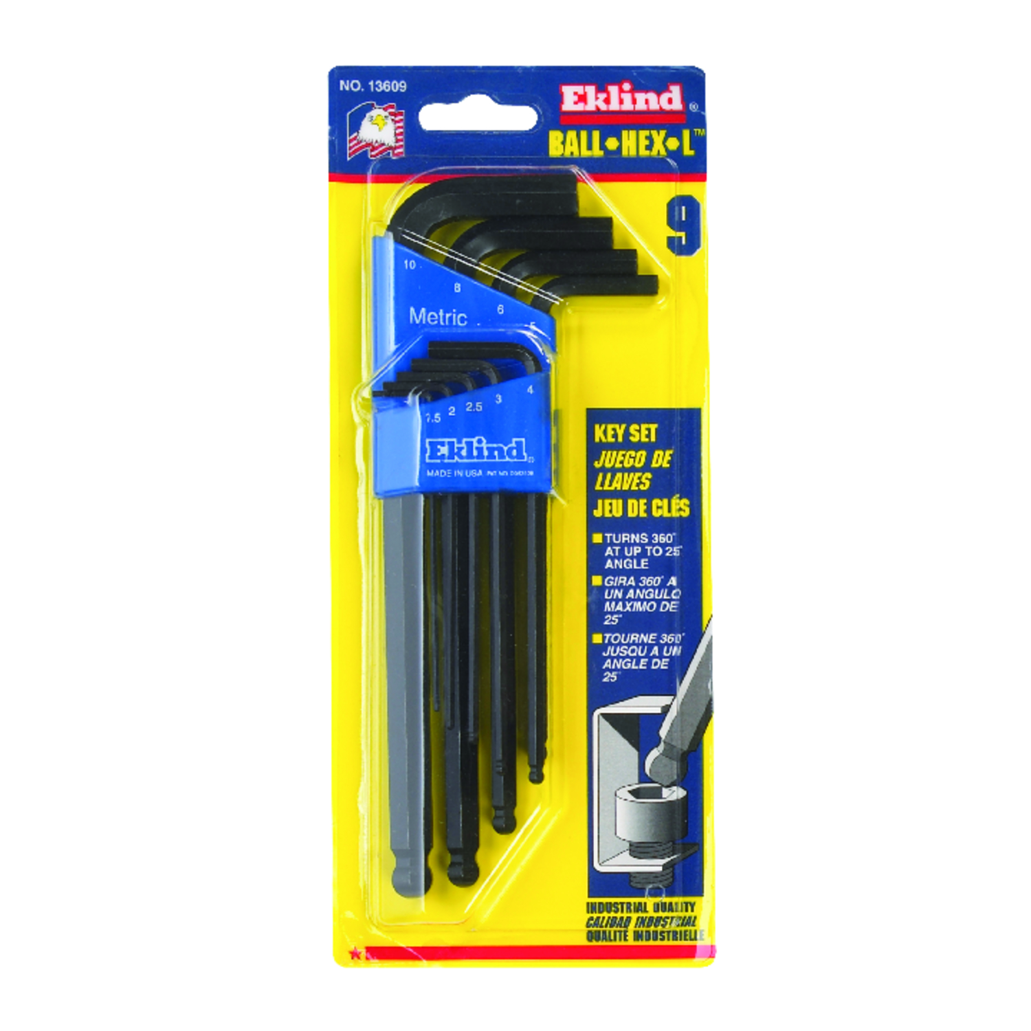 Eklind 13709 9-teiliges Inbusschlüssel-Set – Metrisch 1,5–10 Mm, Lange Serie, Mit Halter, Made In USA