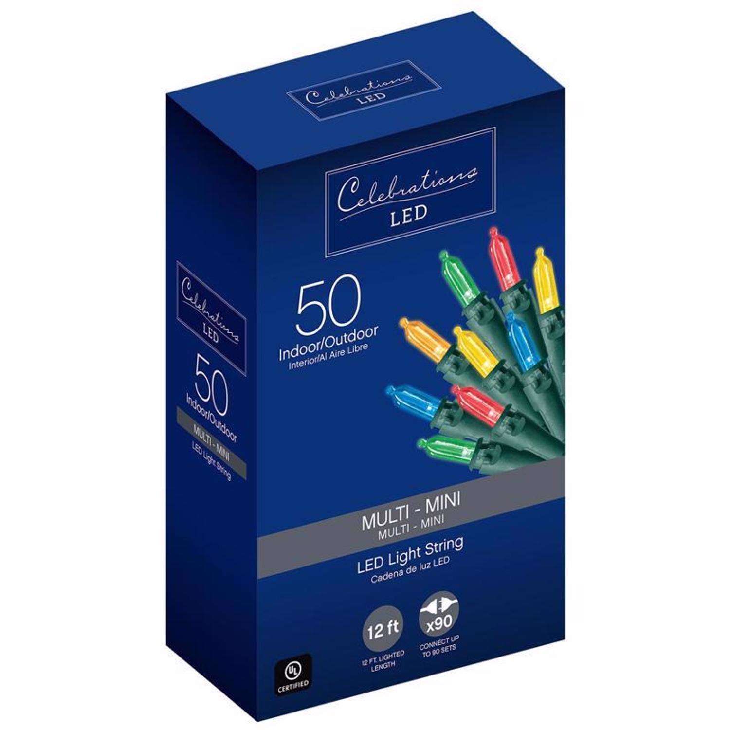 Celebrations Blue LED Mini Multicolored 50 ct String Christmas Lights 12 ft. Mfr 40832 71 Ace Hardware