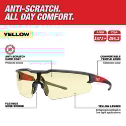Milwaukee Anti-Scratch Safety Glasses Yellow Lens Black/Red Frame