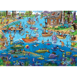 Cobble Hill Doodle Town Gone Fishing Jigsaw Puzzle Cardboard 1000 pc