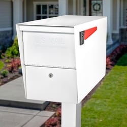 Mail Boss Galvanized Steel Post Mount White Locking Mailbox