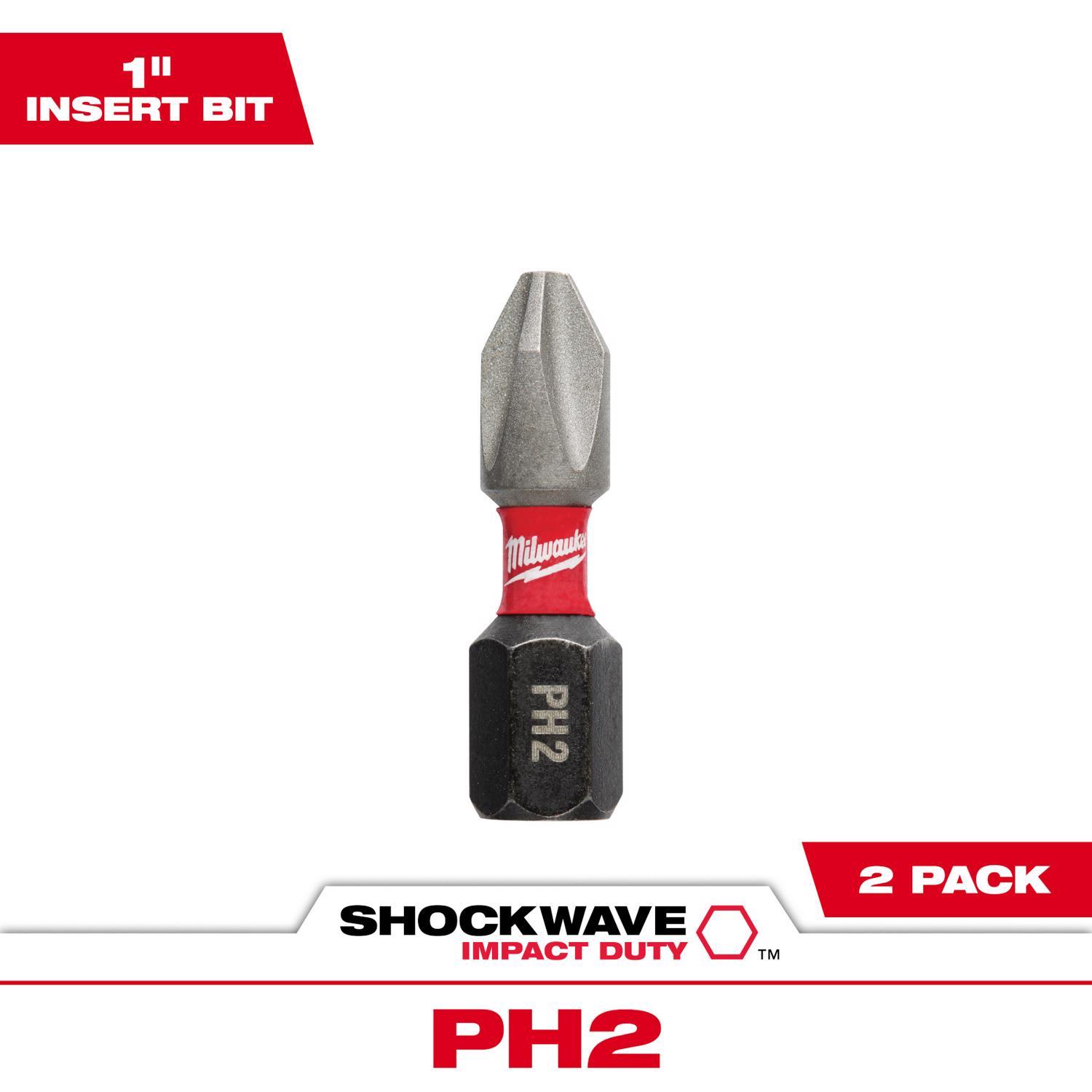 Photos - Drill Bit Milwaukee Shockwave Phillips #2 X 1 in. L Screwdriver Bit Steel 2 pk 48-32 