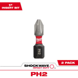 Milwaukee Shockwave Phillips #2 X 1 in. L Screwdriver Bit Steel 2 pk