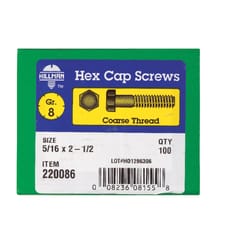 HILLMAN 5/16 in. D X 2-1/2 in. L Heat Treated Steel Hex Head Cap Screw 100 pk