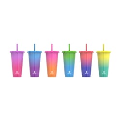 Core Kitchen Manna 24 oz Assorted BPA Free Color Changing Tumbler Lid and Straw