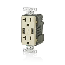 Leviton Decora 20 amps 125 V Type A Ivory Outlet and USB Charger 5-20R 1 pk