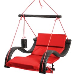 SoCo Swings Low Country 1 Person Black Wicker Hanging Swing Lounger Red