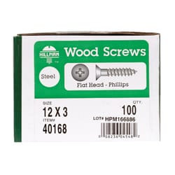 Hillman No. 12 X 3 in. L Phillips Zinc-Plated Wood Screws 100 pk