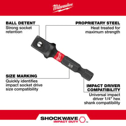 Milwaukee Shockwave Square 3/8 in. X 2 in. L Screwdriver Socket Adapter Steel 1 pc