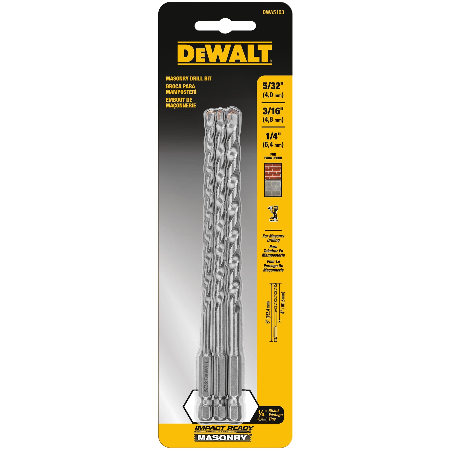 DeWalt Carbide Tipped Impact Drilling Set Hex Shank 3 pc