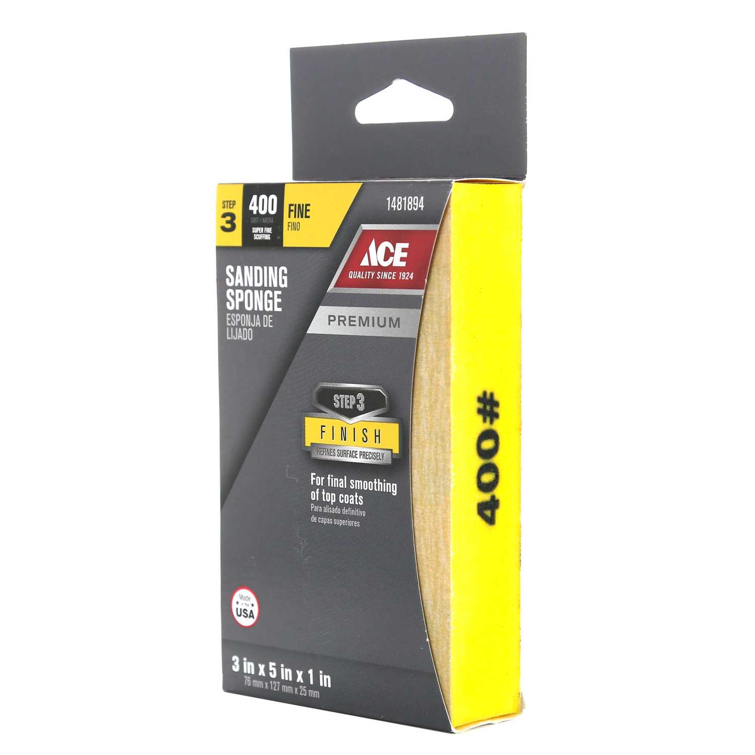 Ace 5 in. L x 5 in. W x 1 in. 400 Grit Angled Sanding Sponge Ace Hardware