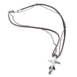 Mad Man Mens Hinged Cross Brown/Silver Necklace Alloy/Leather