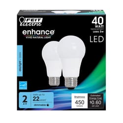 Feit Enhance A19 E26 (Medium) LED Bulb Daylight 40 Watt Equivalence 2 pk