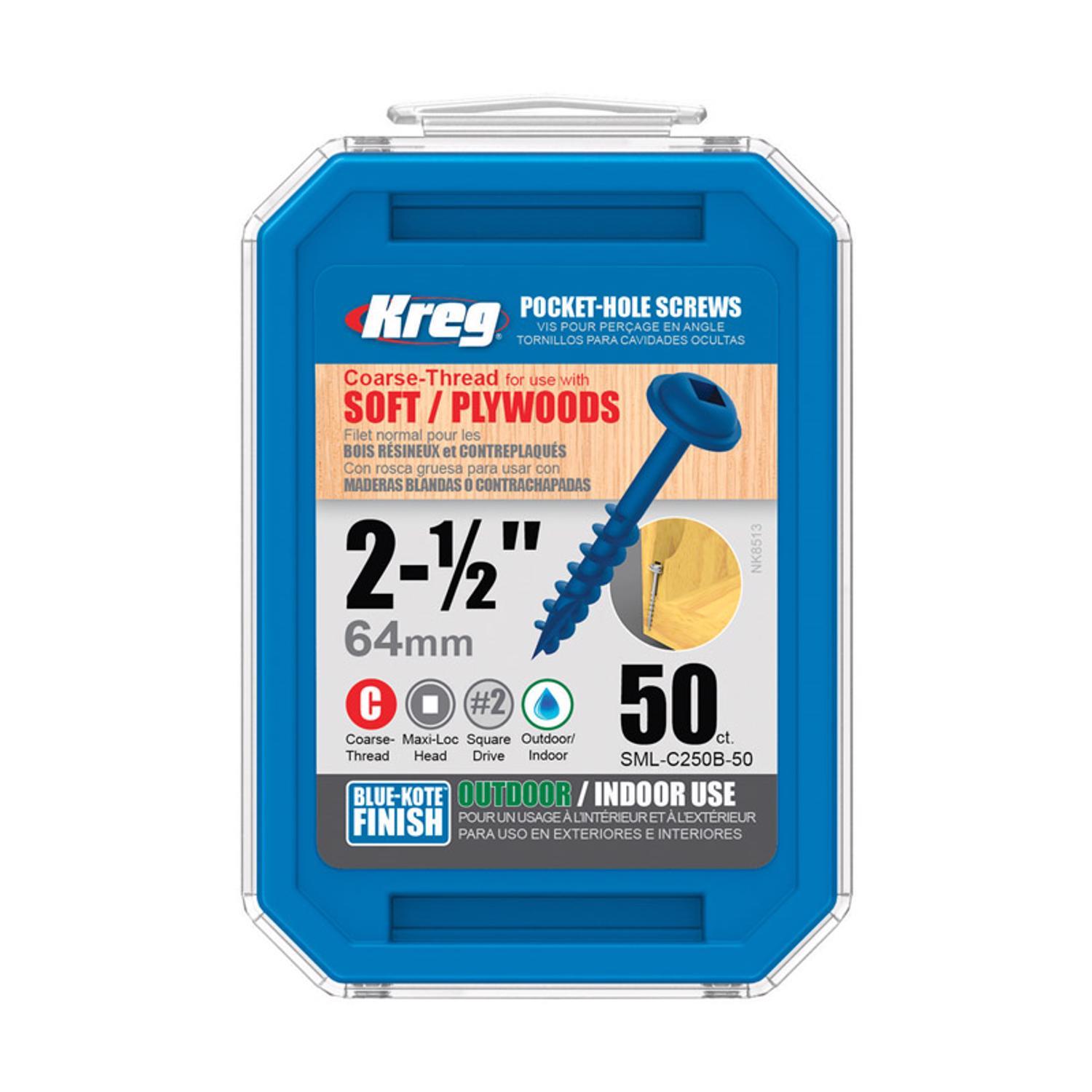 Kreg No. 8 X 2 1 2 in. L Square Blue Kote Coarse Pocket Hole Screw 50 pk Mfr SML C250B 50 Ace Hardware