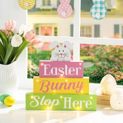 Glitzhome Easter Bunny Stop Here Word Sign MDF 1 pc