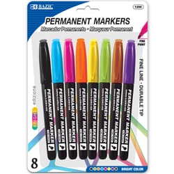 Bazic Products Bright Colors Assorted Fine Tip Permanent Marker 8 pk