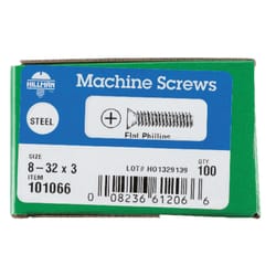 HILLMAN No. 8-32 Ga. X 3 in. L Phillips Flat Head Zinc-Plated Steel Machine Screws 100 pk