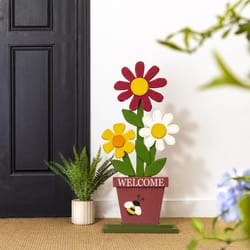 Glitzhome Multicolored Wood/MDF 30 in. H Trio Flowers Welcome Porch Sign