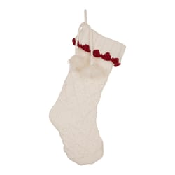 Glitzhome Red/White Knitted with Trim & Pompom Christmas Stocking 0.49 in.