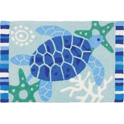 Jellybean 20 in. W X 30 in. L Blue Sea Turtle Accent Rug