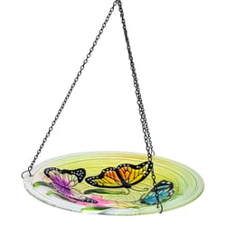Songbird Essentials Multicolored Glass 12.99 in. Butterfly Trio Bird Bath