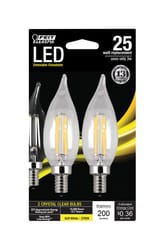 Feit CA10 (Flame Tip) E12 (Candelabra) LED Bulb Soft White 25 Watt Equivalence 2 pk