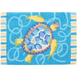 Jellybean 30 in. W X 20 in. L Multicolored Blue Turtle & Swirls Polyester Accent Rug