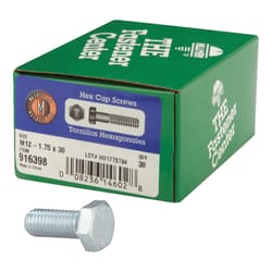 HILLMAN M12-1.75 mm D X 30 mm L Heat Treated Steel Hex Head Cap Screw 30 pk