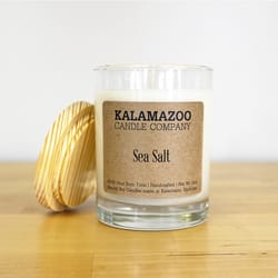 Kalamazoo Candle Company Clear glass jar with white soy wax, wood lid Sea Salt Scent Sea Salt, clear