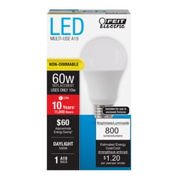 Feit LED Non Dimmable A19 E26 (Medium) LED Bulb Daylight 60 Watt Equivalence 1 pk