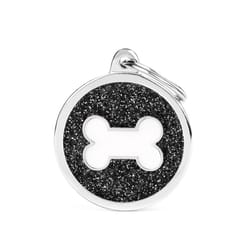 MyFamily Shine Black/White Glitter Circle with Bone Metal Pet Tags Large