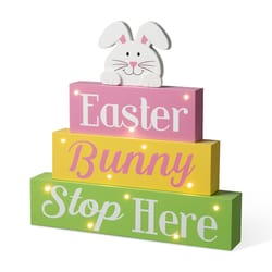 Glitzhome Easter Bunny Stop Here Word Sign MDF 1 pc