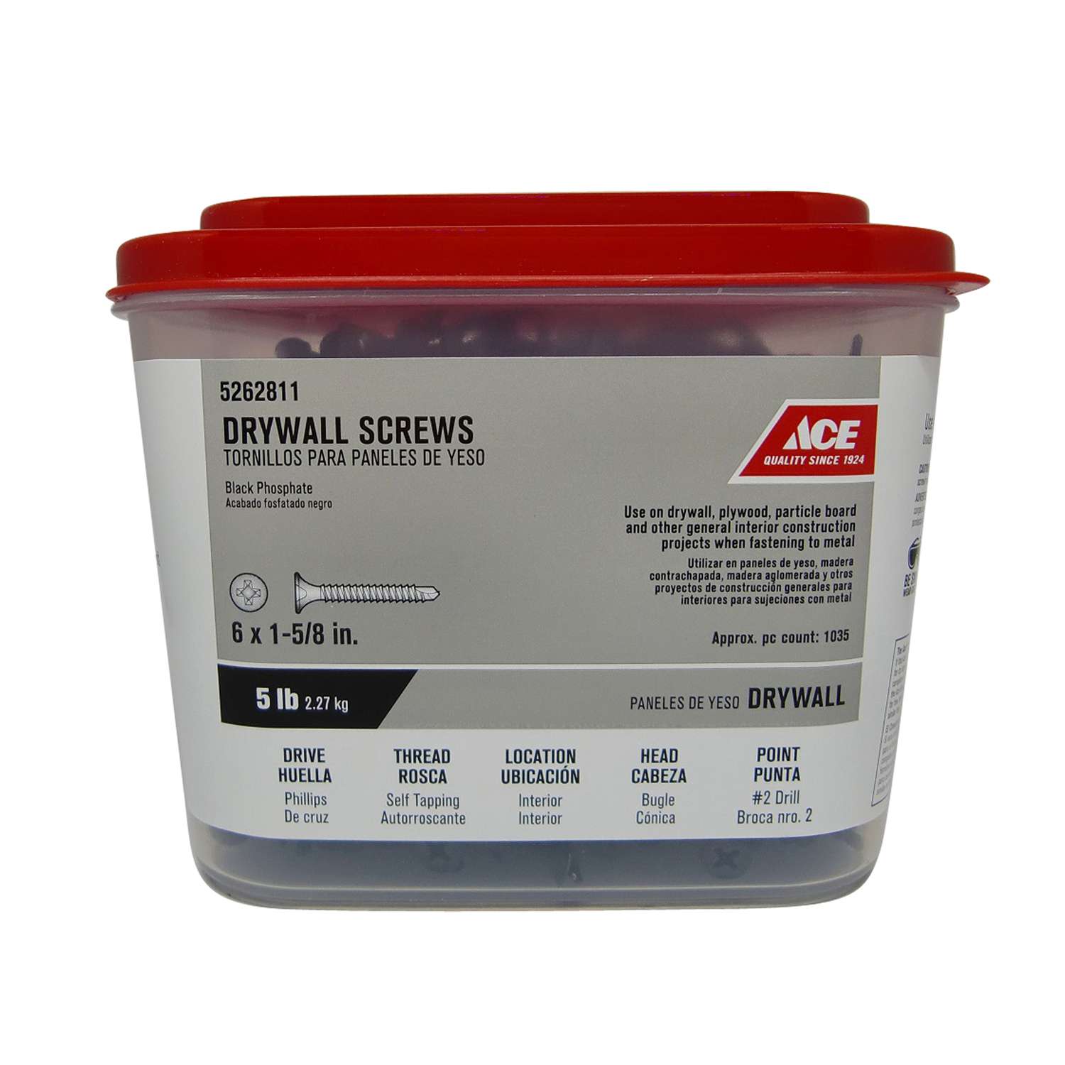 Ace No. 6 x 15/8 in. L Phillips Drywall Screws 5 lb. 1008 pk Ace