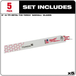 Milwaukee The Torch 9 in. Bi-Metal Reciprocating Saw Blade 14 TPI 5 pk