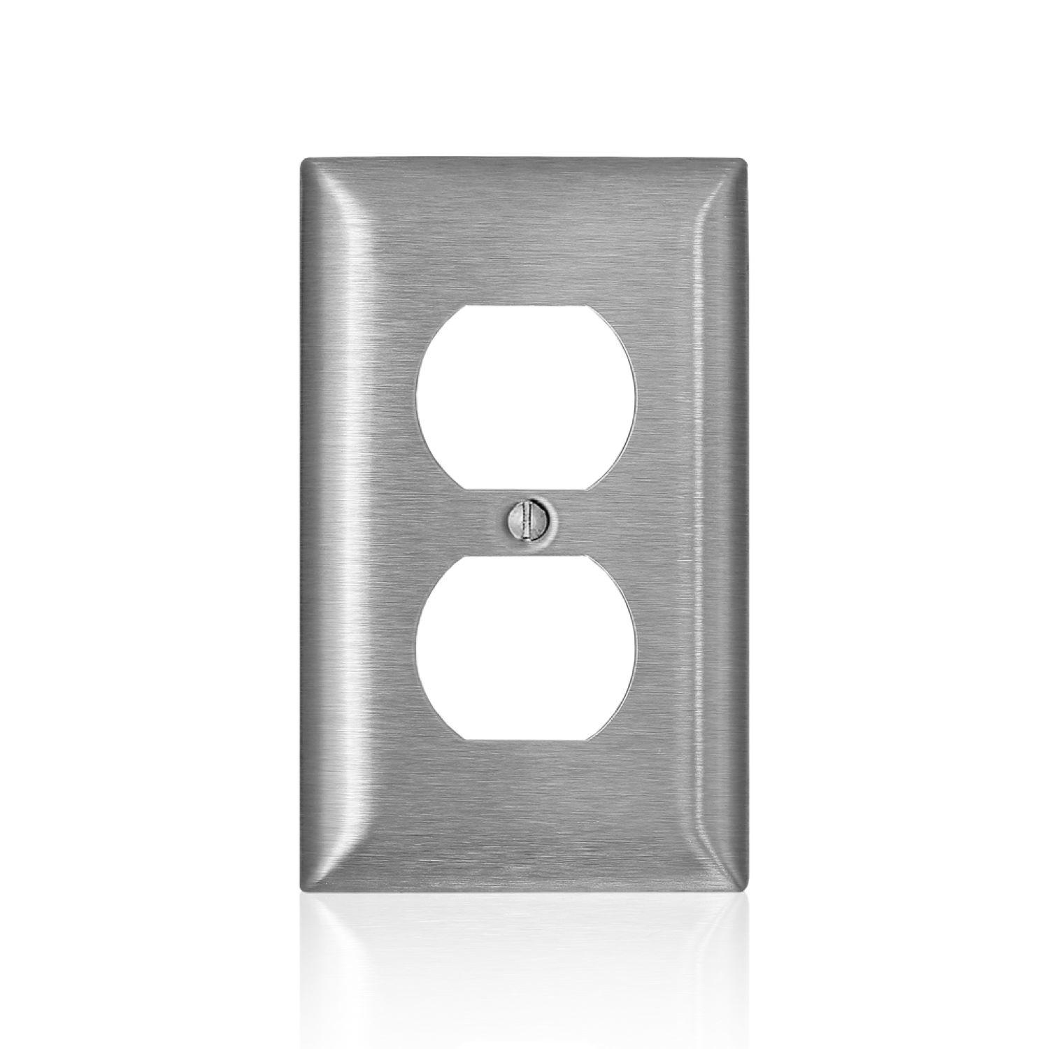 Leviton C-Series Satin Silver 1 gang Stainless Steel Duplex Wall Plate 1 pk - 00SL8-000 - Electrical Switches  sku 00SL8-000