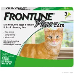 Frontline Plus Liquid Cat Flea and Tick Drops 9.8% Fibronil, 8.8% (S)-methoprene 0.02 oz