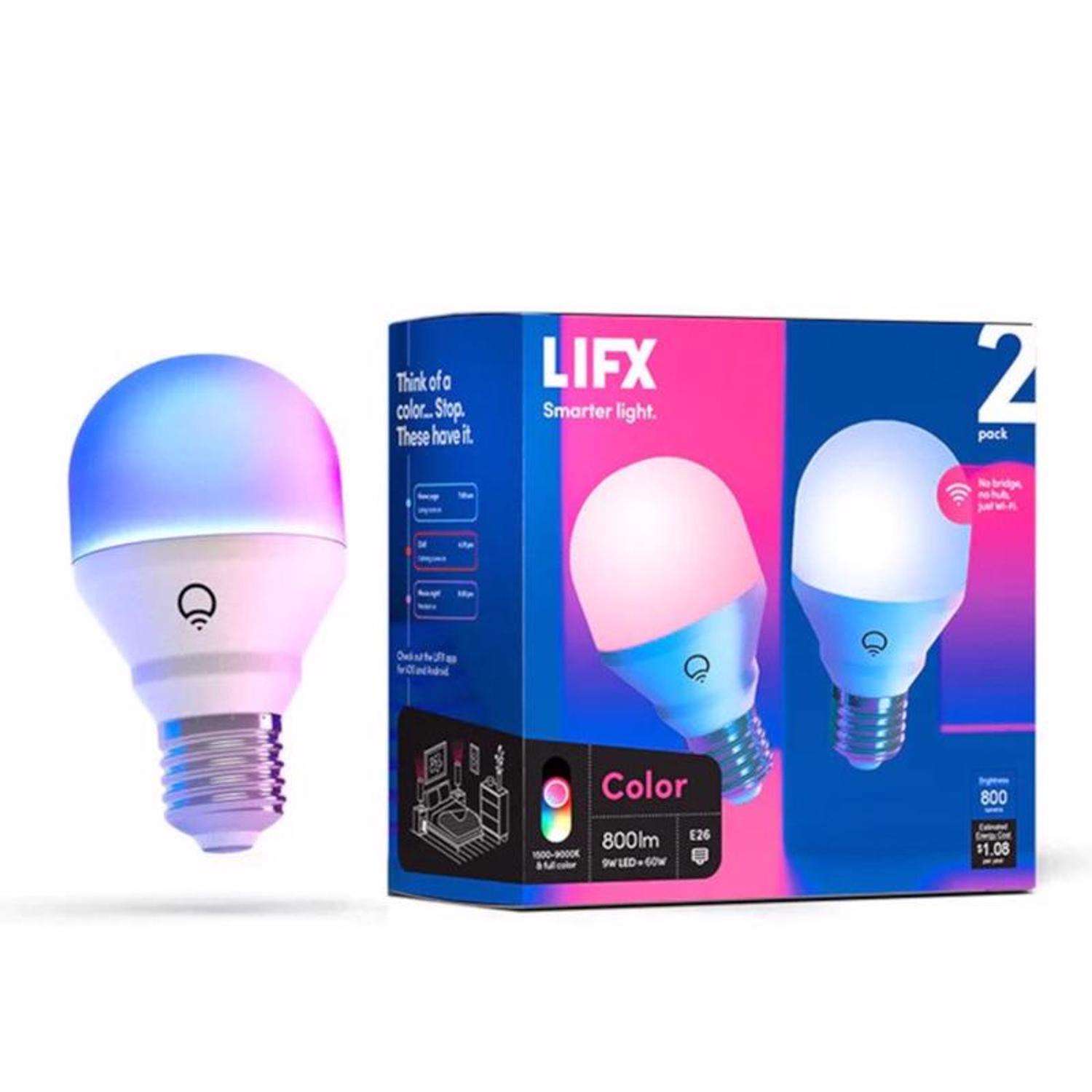 LIFX LED A19 E26 (Medium) SmartEnabled LED Bulb Color Changing 9 Watt Equivalence 2 pk Ace
