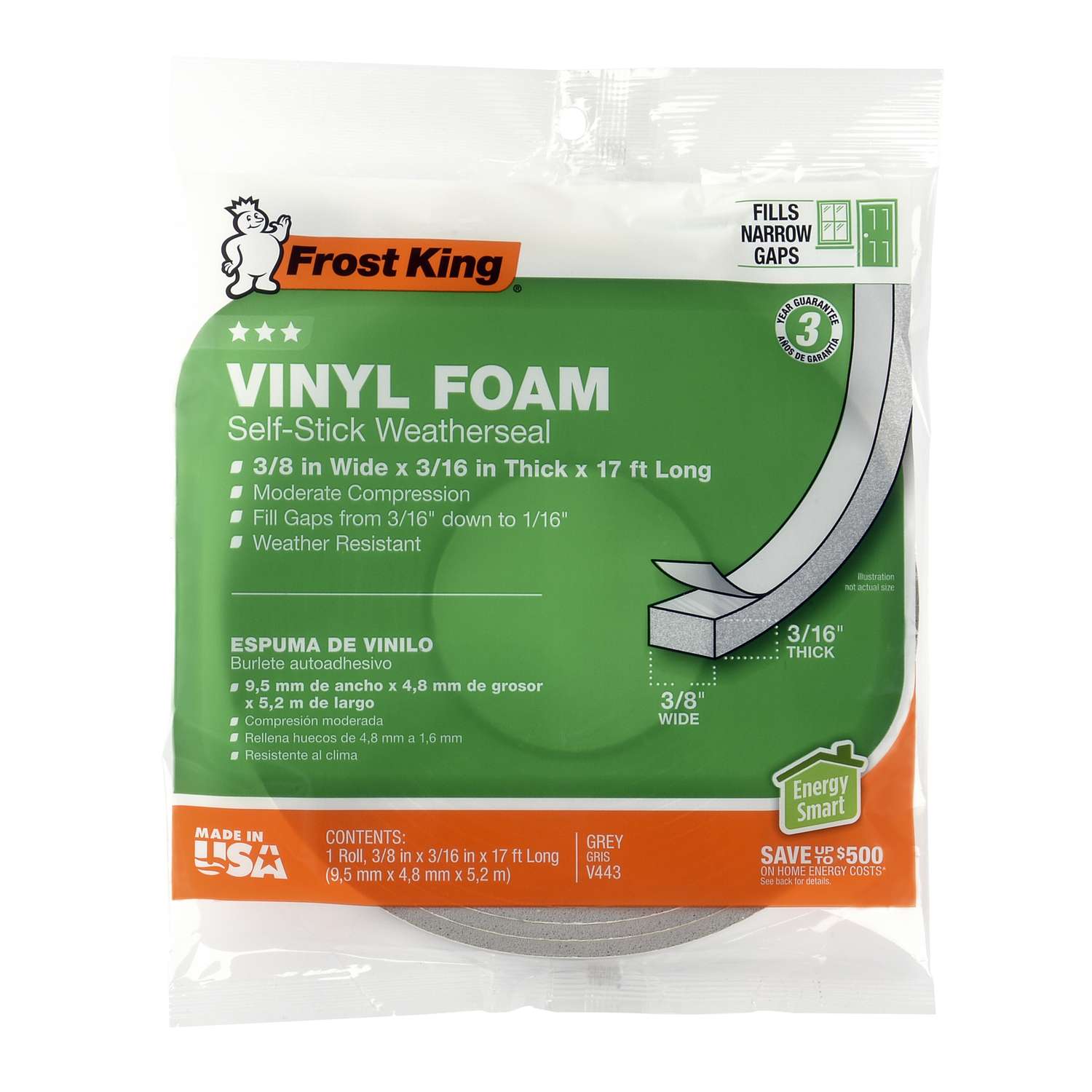 Frost King Gray Foam/Vinyl Waterproof Weatherseal For Doors and Windows