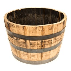 Real Wood Products 17.5 in. H X 26 in. W X 26 in. D Oak Whiskey Barrel Planter Brown