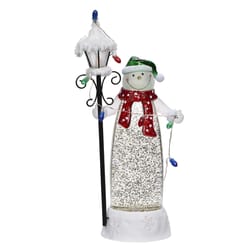 Roman Holiday LED Multicolored Standing Snowman with Lamp and String of Ornaments Table Decor 11.5 i