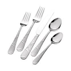 Pfaltzgraff Silver Stainless Steel Swirl Pattern on handle Flatware Set 20 pk