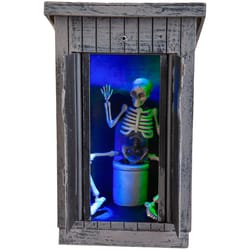 Gemmy 7.68 in. LED Prelit Animated Skeleton in Out House Yard Decor