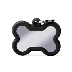 MyFamily Hushtag Black/Chrome Bone Aluminum Dog Pet Tags Medium