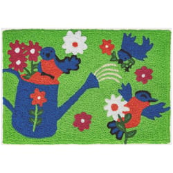 Jellybean 20 in. W X 30 in. L Multi-Color Bluebirds and Watering Can Polyester Accent Rug